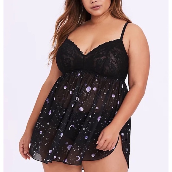 Torrid Black Lace & Galaxy Mesh Babydoll Chemise Lingerie Nightie 4X - Picture 5 of 15
